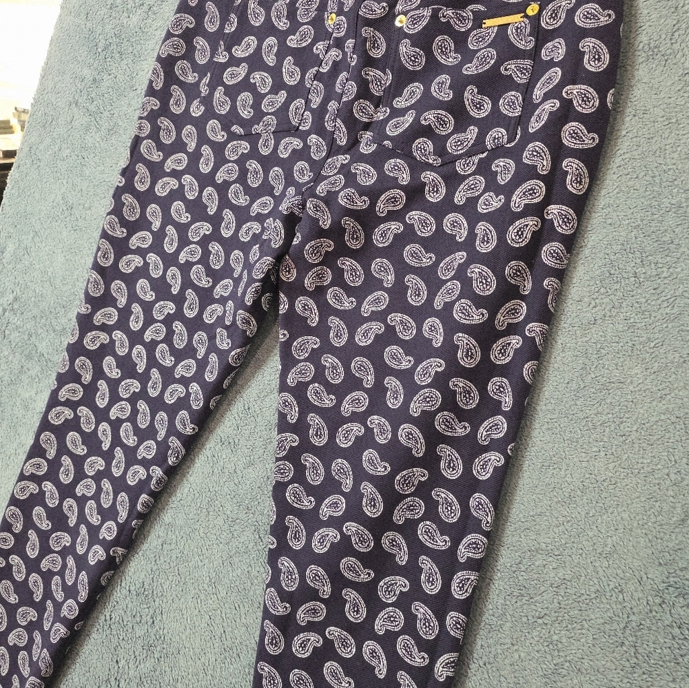 Michael Kors Blue Paisley 28x28 Women's Pull-On Pants Stretch - Picture 3 of 10